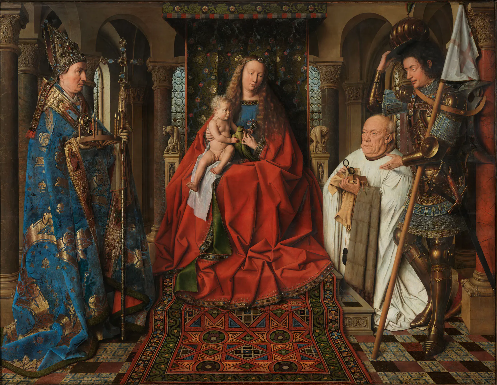 Gallery interior of Groeninge Museum displaying Flemish Primitive paintings by Van Eyck and Memling with historic artworks on museum walls