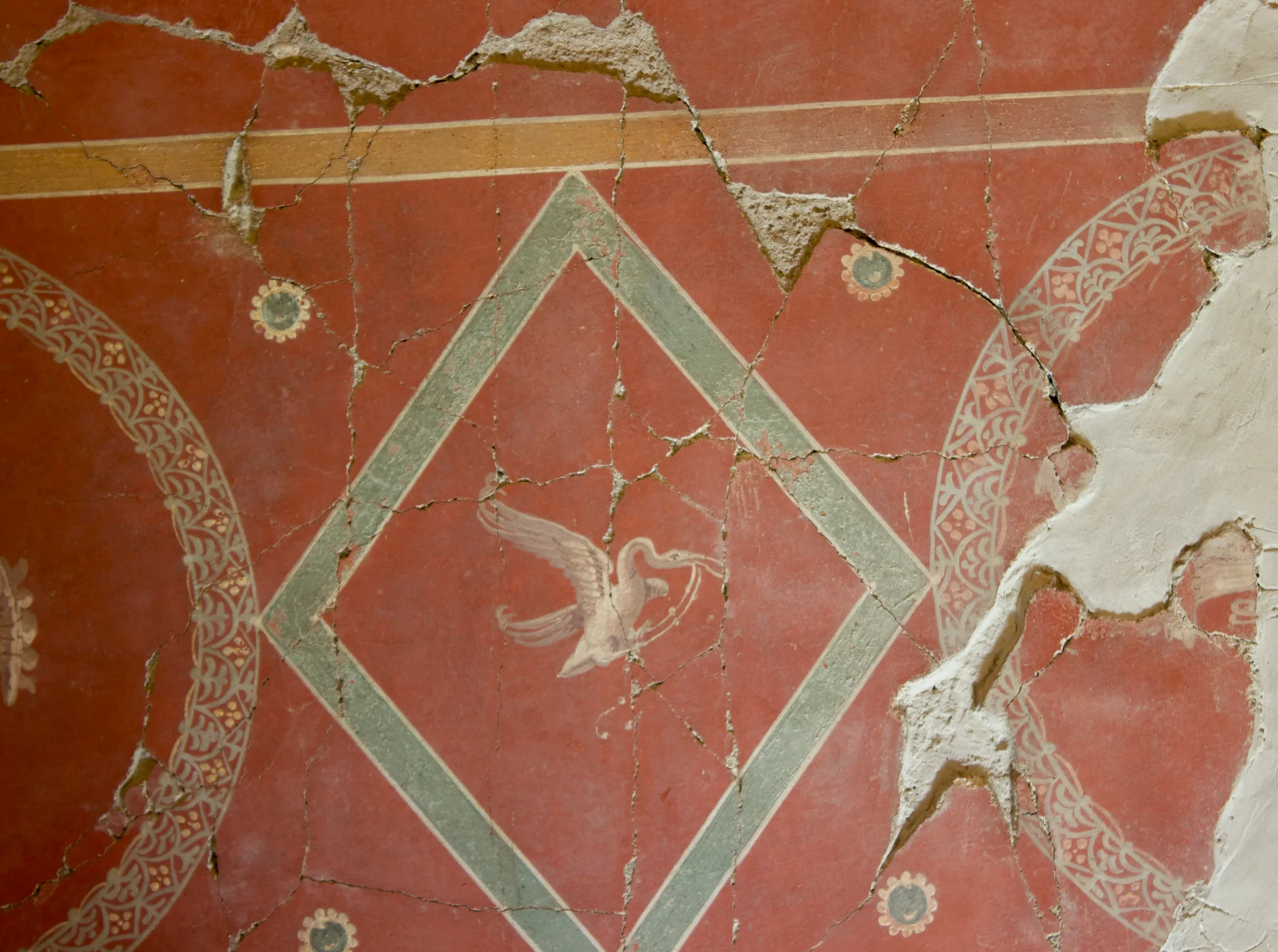 Detailed view of elaborate Roman villa frescoes showing architectural and decorative elements from Villa Poppaea